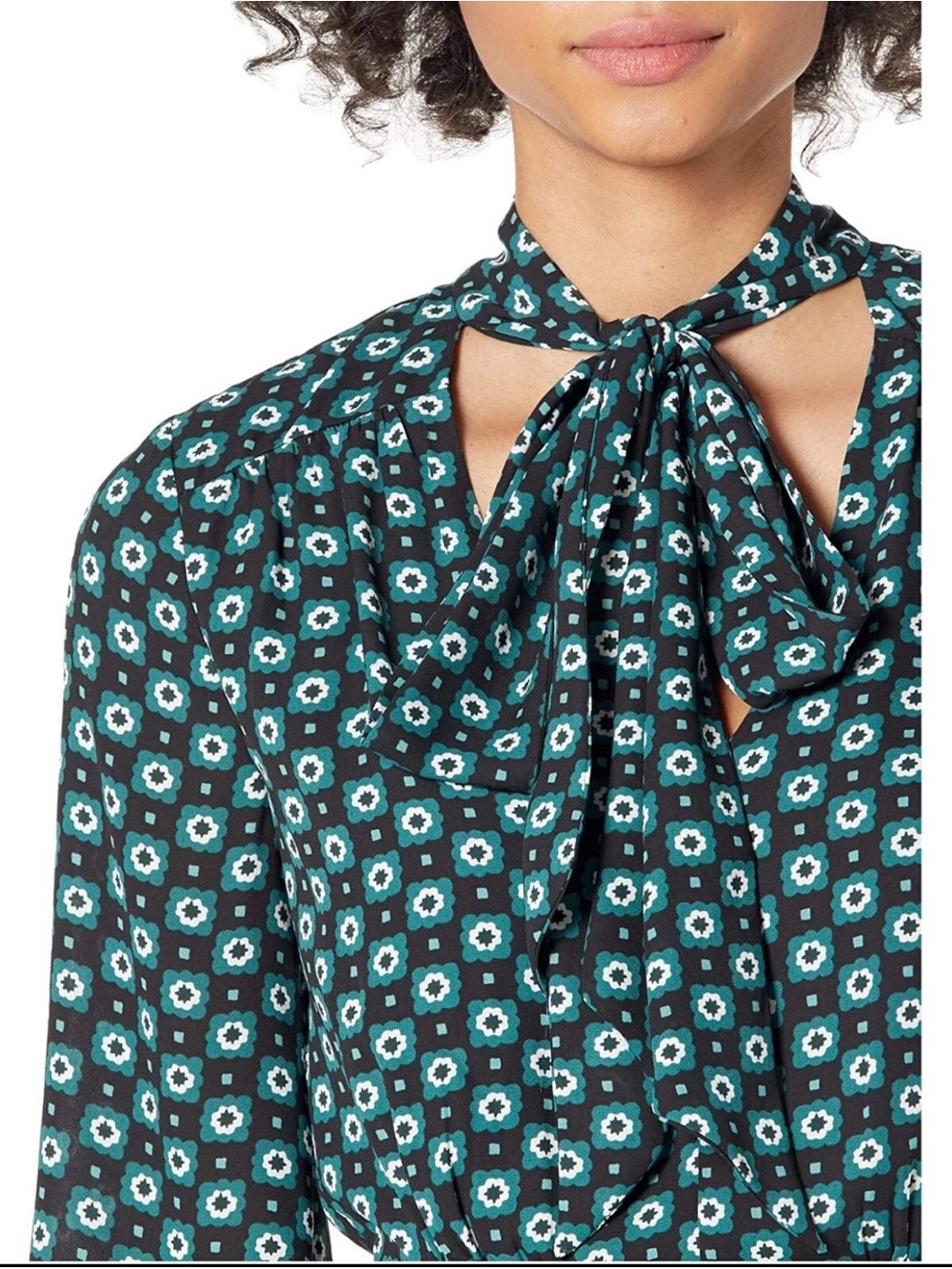 Ted Baker London Emerald Green Floral Tie-Neck A-Line Dress - Picture 8 of 13